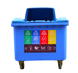 blue recycling bin
