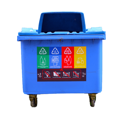 blue recycling bin